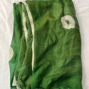 NEW Kyrgyz Green Silk Scarf Shawl w/ Ivory Felted Wool Flowers
